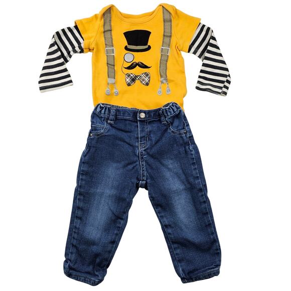 Infant Toddler Outfit Size 12 mos Mayoral Lined Jeans Baby Starters Bodysuit - Picture 1 of 16